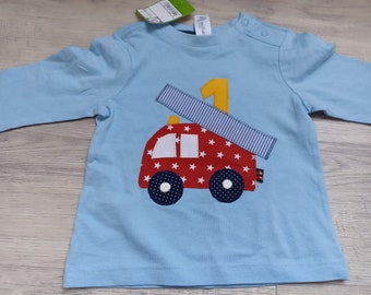 Geburtstag Shirt neu benäht Handmade gr 80 Feuerwehr 1 Einzelstück fertig