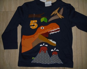 Dinosaur T Rex Birthday Shirt Dino Volcano Pterosaur sewn