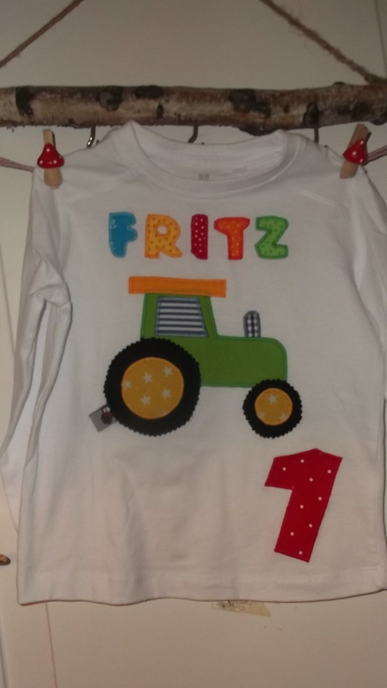 Shirt Traktor Applikation Geburtstag benäht diy handmade Trecker Bulldozer Fendt zdjęcie 2