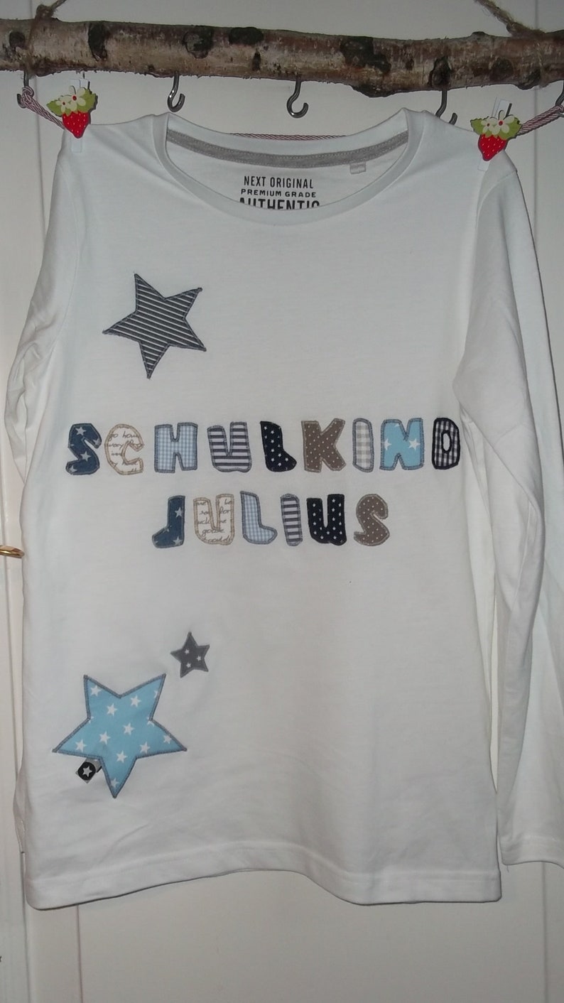Shirt Applikation Einschulung Schulkind Sterne benäht diy handmade Bild 1