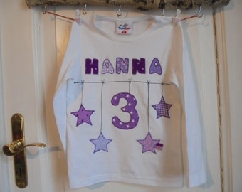 Birthday Shirt Number Stars Applique Birthday Stitched Shirt Leash