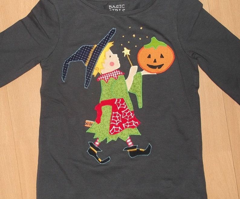 Shirt Hexe Halloween Herbst Applikation benäht Geburtstag diy handmade Bild 2