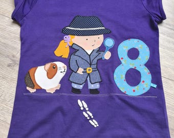 Shirt birthday number name sewn exclamation mark three! spy detective schoolchild school enrollment