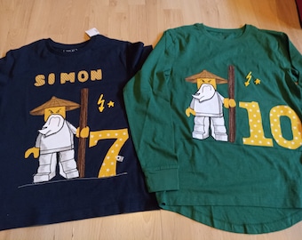 Shirt birthday number name sewn ninja fighter wu