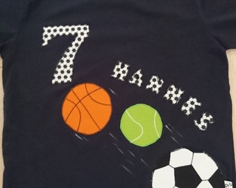 Shirt  Einschulung Schulkind benäht Tennis Basketball Fußball