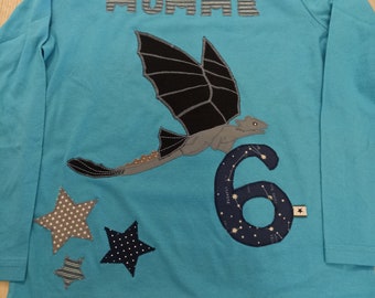 Shirt Application Dragon Birthday Stars Sewn