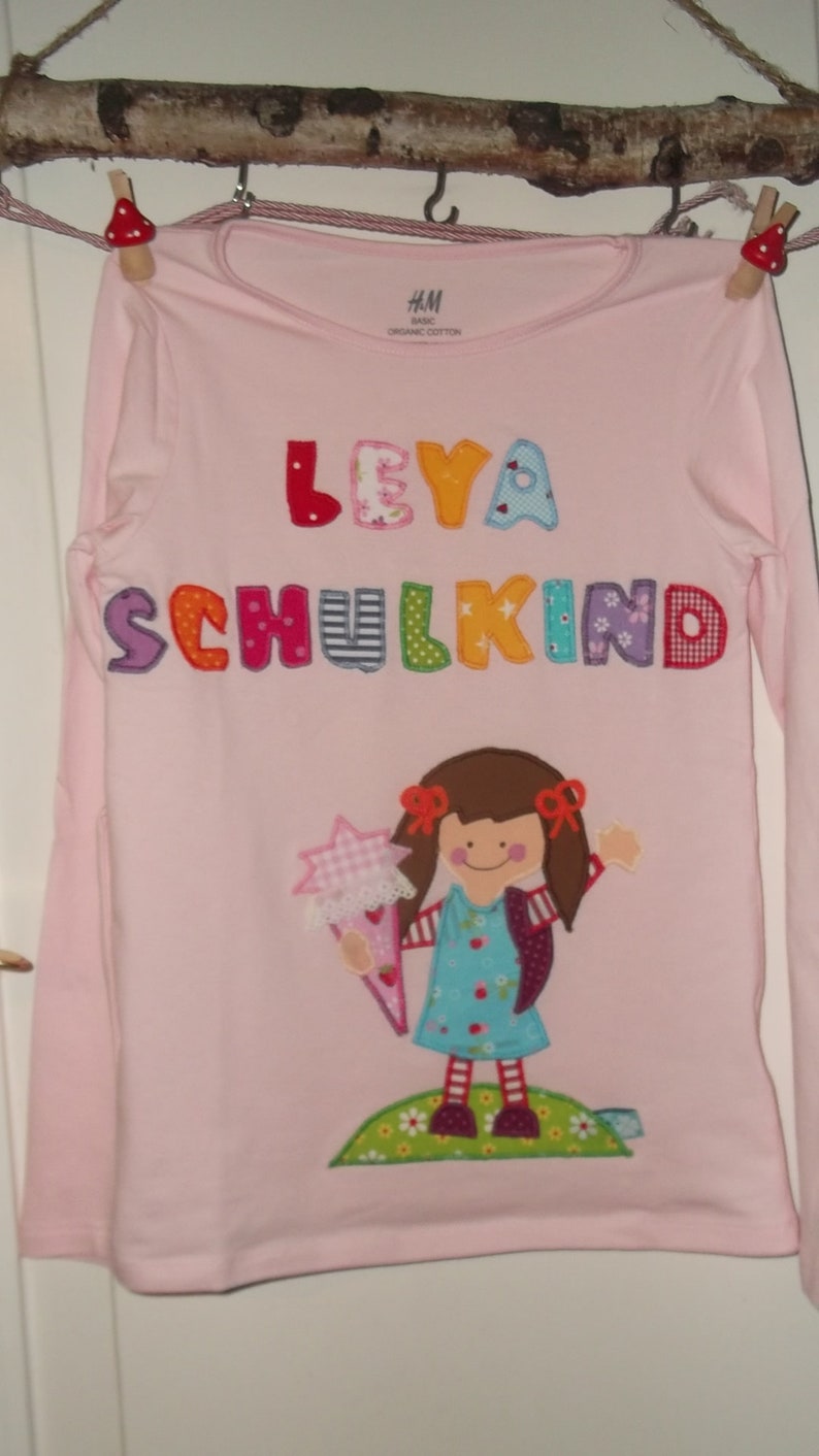 School child enrolling shirt sewn applique, birthday dawanda handmade image 3