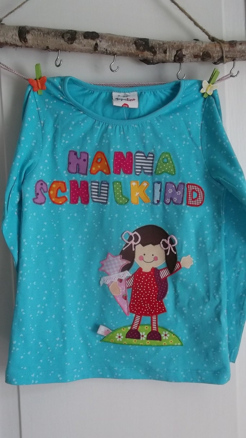 School child enrolling shirt sewn applique, birthday dawanda handmade image 4