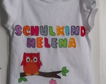Schoolchild school enrollment shirt owl sewn wish shirt birthday diy handmade