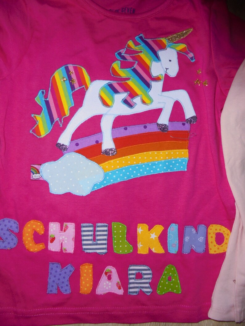 Shirt Einschulung Schulkind Einhorn Regenbogen benäht 2021 Bild 3