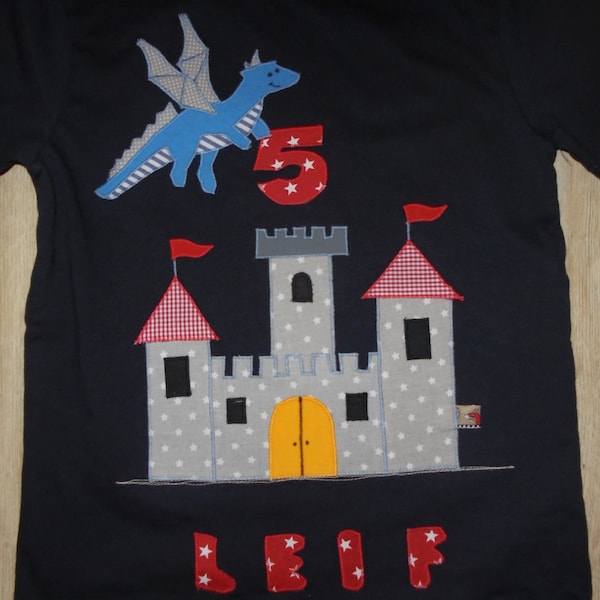 DIY Drache Ritter Ritterburg Shirt Geburtstag benäht Applikation neu Schulkind  diy handmade