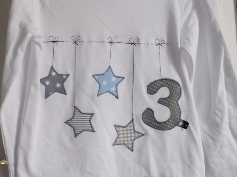 Geburtstagsshirt Zahl Sterne Applikation Geburtstag benäht Shirt Leine Bild 3