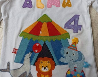 Shirt Geburtstag wunschshirt neu benäht Zirkus Tiere Zelt Cirkus Elefant Robbe Löwe handmade