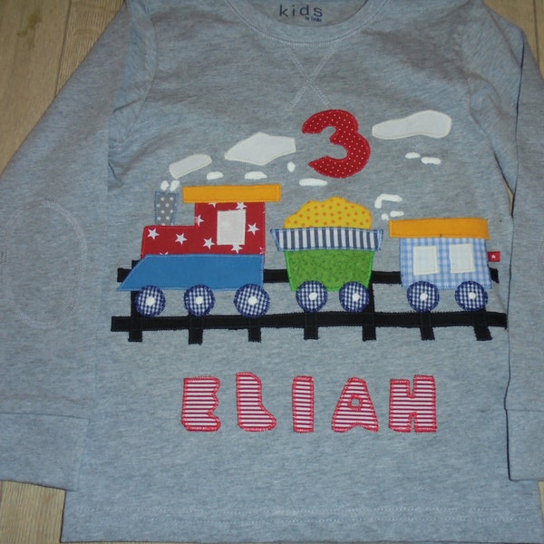 Shirt benäht Eisenbahn Applikation, Geburtstag  Zug Lok Dampflok diy handmade