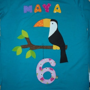 Shirt Application SchoolChild Toucan Parrot Birthday Sewn