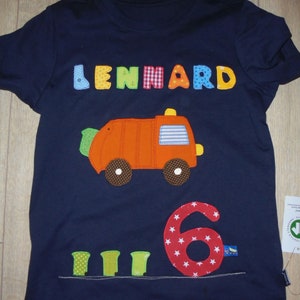 Shirt sewn garbage truck applique birthday garbage truck garbage collection handmade wish shirt