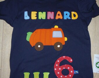 Personalized shirt with garbage truck appliqué, birthday design, garbage truck, garbage collection, handmade, custom shirt