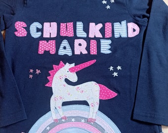 Shirt Einhorn Einschulung Schulkind Geburtstag Regenbogen benäht wunschshirt