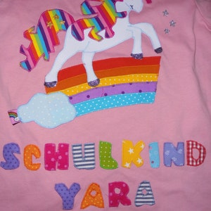 Shirt Einschulung Schulkind Einhorn Regenbogen benäht 2021 Bild 1