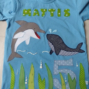 Shirt dolphin shark birthday number name sewn maritime dolphin whale fish