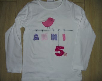 Shirt Geburtstagsshirt Vogel  Applikation benäht dawanda diy handmade Leine