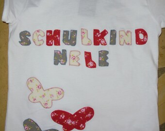 School child enrolling shirt sewn applique birthday butterflies