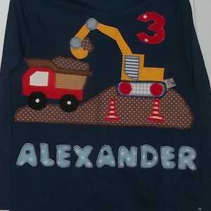 Construction site, excavator, truck shirt birthday sewn caterpillar concrete mixer wish shirt
