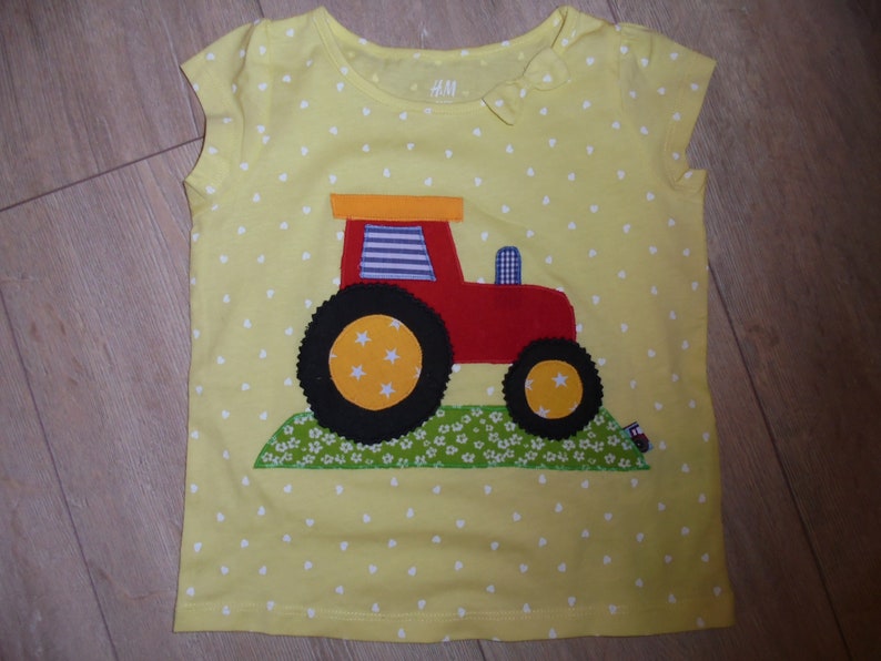 Shirt Traktor Applikation Geburtstag benäht diy handmade Trecker Bulldozer Fendt zdjęcie 3