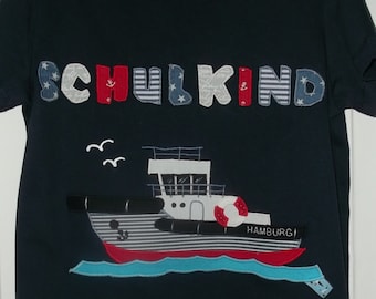 Shirt Schulkind Einschulung Hamburg Schiff benäht Kutter Hafenlotse Lotsenboot diy Geburtstag