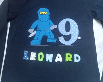 Shirt Geburtstag Zahl Name benäht Ninja Kämpfer