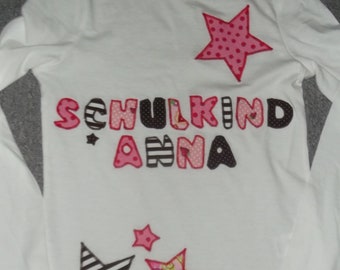 Shirt Applikation  Einschulung Schulkind Sterne benäht