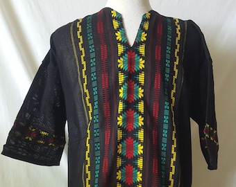 Hippie Shirt Embroidered Boho Festival Top Handwoven Guatemalan Cotton XL