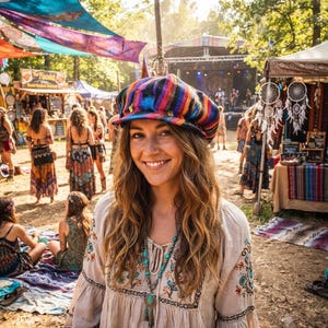 Guatemalan Boho Hippie Newsboy Cap Handwoven Multi-color Funky Patchwork Ethnic Cotton Hat