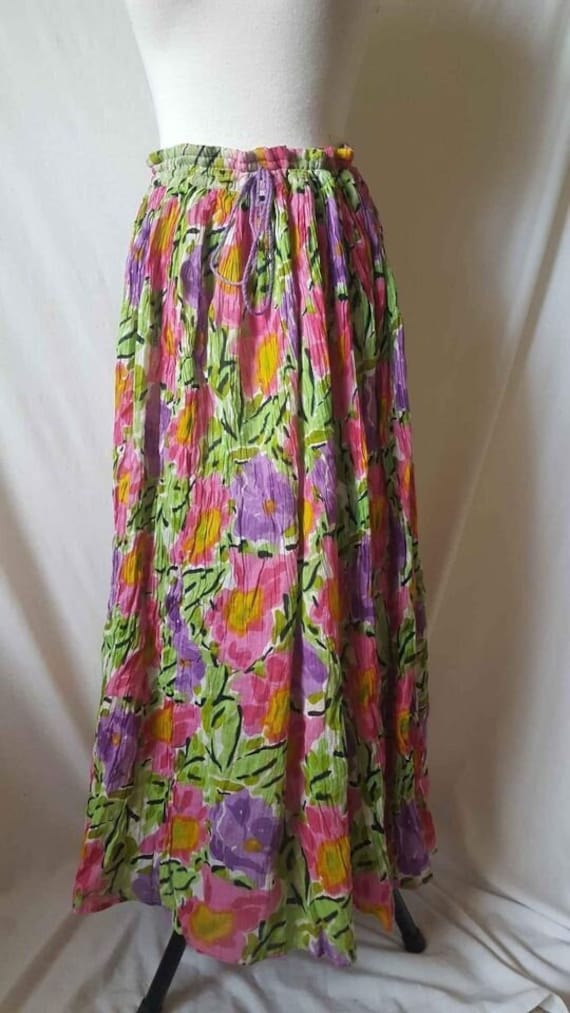 Boho Skirt 90s Maxi Hippie Wear Crinkle Cotton Gyp