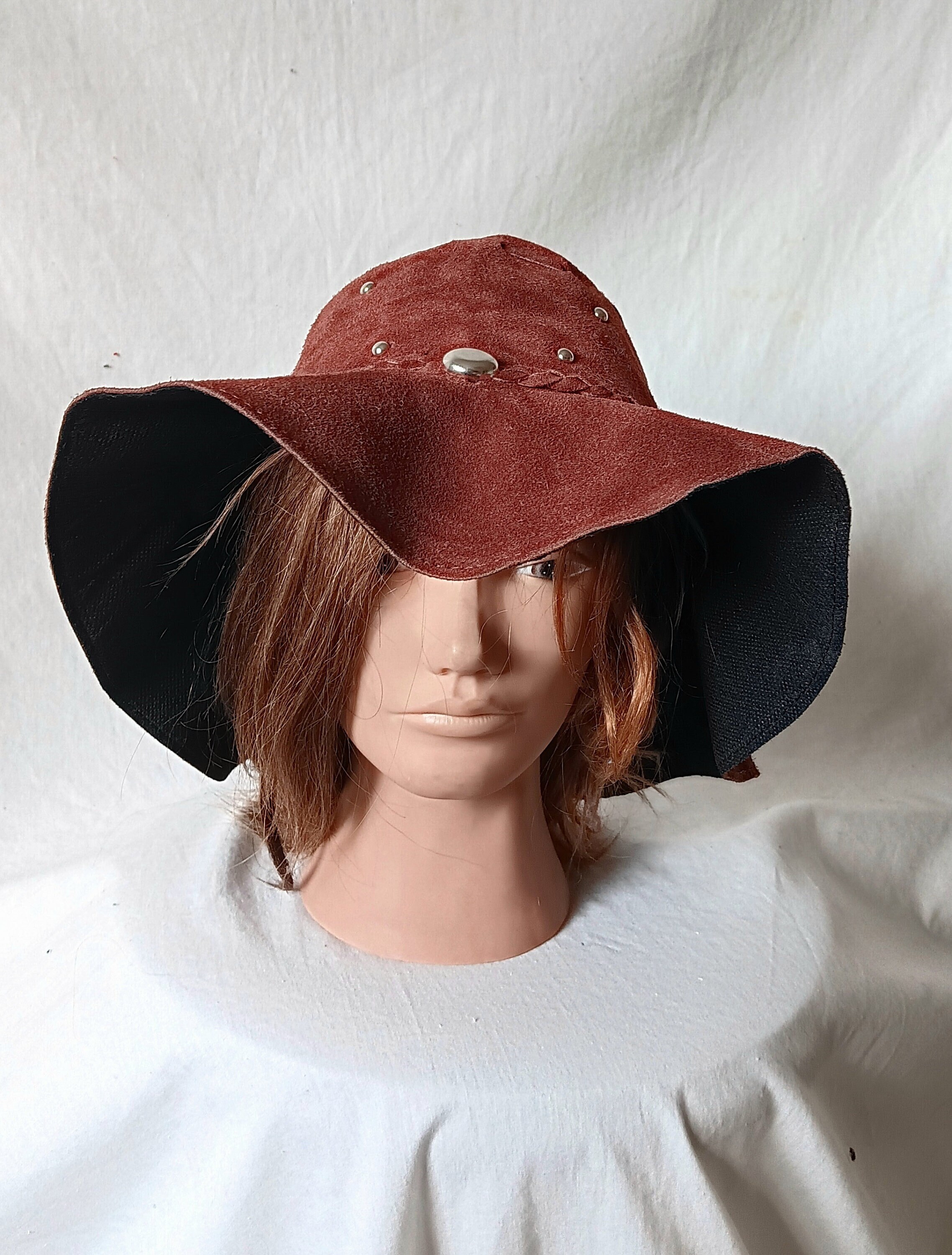 Brown leather 2025 floppy hat