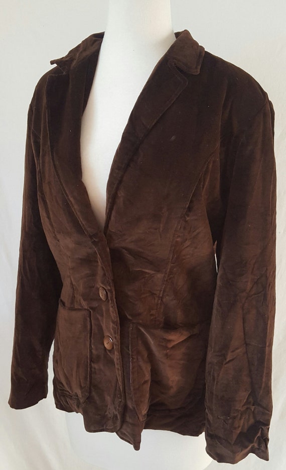 Velvet Blazer 1970s Brown Hippie Chick Jacket Medi