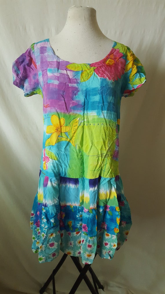 Tie Dye Hippie Dress 90s Boho Chic Festival Clothi