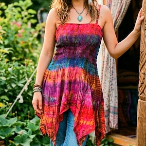 Cotton Fairy Top Multi-color Fairycore Clothing Boho Hippie Shirt Anime Festival Pixie Top