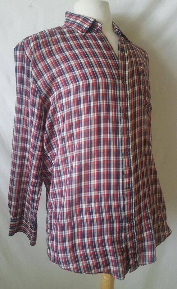 Mens Plaid Shirt 70's Checkered Large Poly/Cotton… - image 2