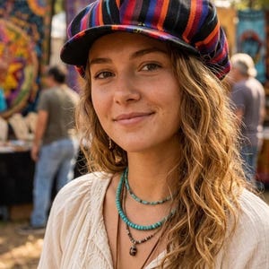 Guatemalan Boho Hippie Newsboy Cap Handwoven Multi-color Funky Patchwork Ethnic Cotton Hat