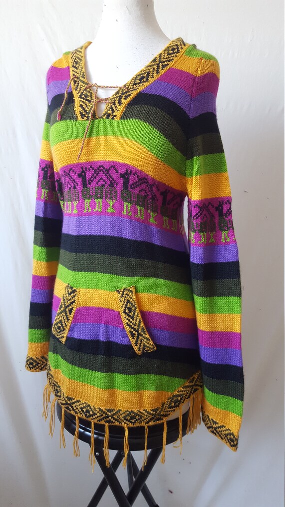 Mexican Hoodie Sweater Hippie Bohemian Ethnic Acr… - image 7