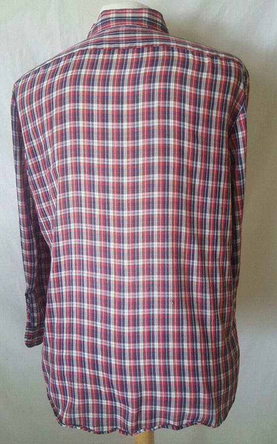 Mens Plaid Shirt 70's Checkered Large Poly/Cotton… - image 4