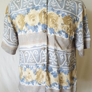 1990s Z Cavaricci Floral Print Button Up Top 90&#39;s Rayon Designer Blouse Large