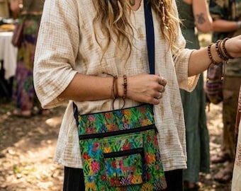 Handmade Guatemalan Huipil Purse Multi-Compartment Cotton Journal Bag Ethnic Mayan Artisan Made Accessory