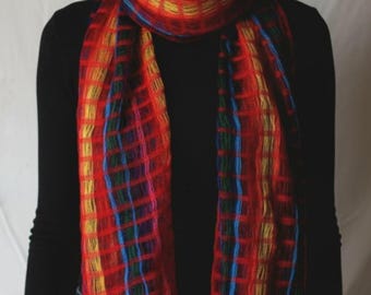 Guatemalan Hand Loomed Cotton Chalina Scarf Mayan Woven Boho Shawl Wrap