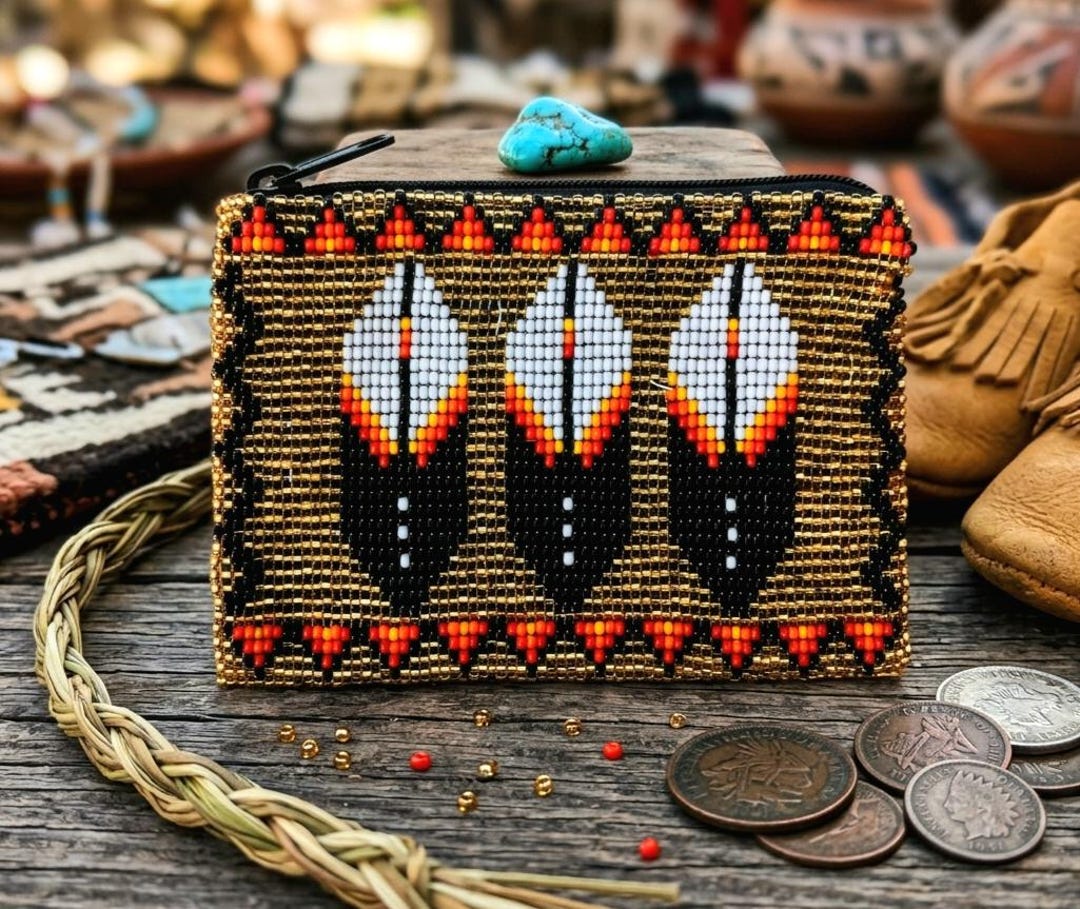 Native Handwallet Handmade Native American Style Beaded Coin Purse: Small Beaded Pouch ...