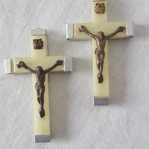 Set of 2 Cross Pendents Italian Jewelry Antique Catholic Necklace 1960s Cross
