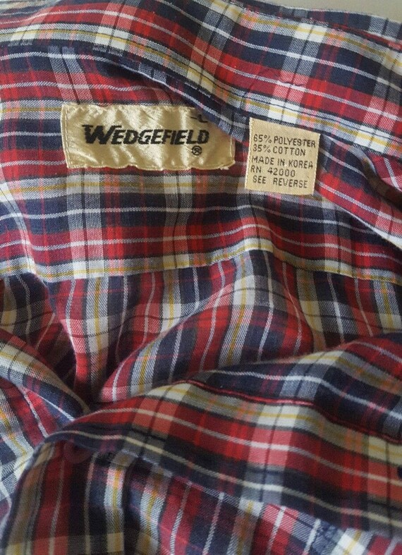 Mens Plaid Shirt 70's Checkered Large Poly/Cotton… - image 6