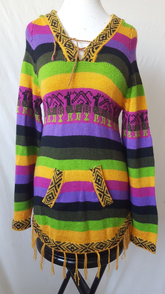 Mexican Hoodie Sweater Hippie Bohemian Ethnic Acr… - image 1