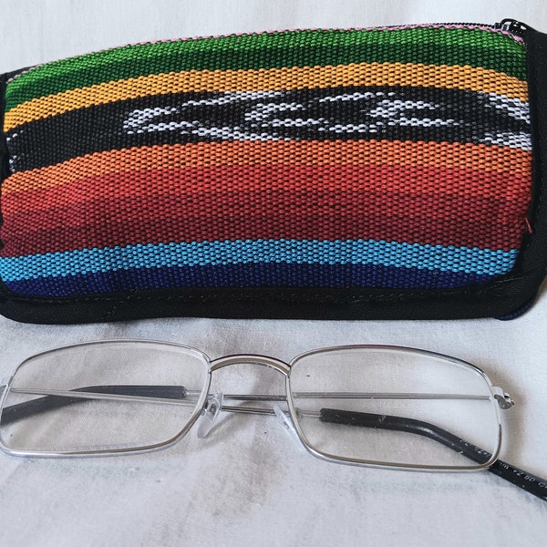Cotton Eyeglass Case Necklace Handwoven Guatemalan Ikat Stylish Eyewear Accessory